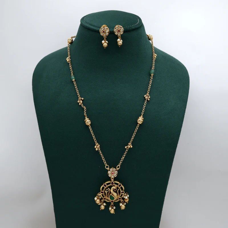 Lotus Annam Kemp Pendant Ghungroo Mani Mala set